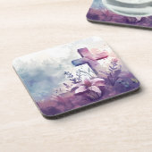 Dessous-de-verre Croix chrétienne. Lilas. (Côté gauche)
