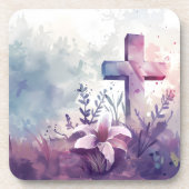 Dessous-de-verre Croix chrétienne. Lilas. (Devant)