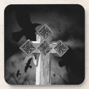 Dessous-de-verre Croix gothique Lune GraveYard avec Corbeaux