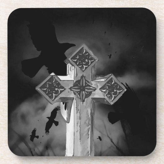 Dessous-de-verre Croix gothique Lune GraveYard avec Corbeaux (Devant)