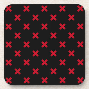 Dessous-de-verre Croix rouge coutures sur noir