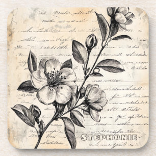 Dessous-de-verre Croquis floral rustique avec calligraphie - âge (2