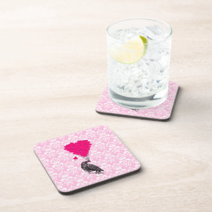Dessous-de-verre Crow et coeur sur damas rose