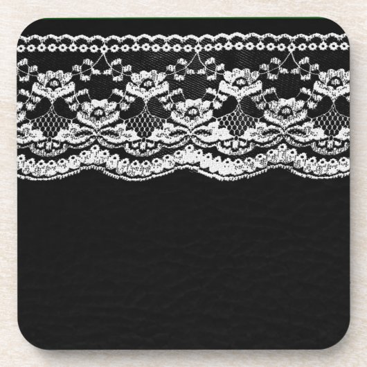 Dessous-de-verre Cuir noir et blanc & dentelle (Devant)