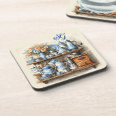 Dessous-de-verre Cuisine bleu Vintage Monogramme (Côté gauche)