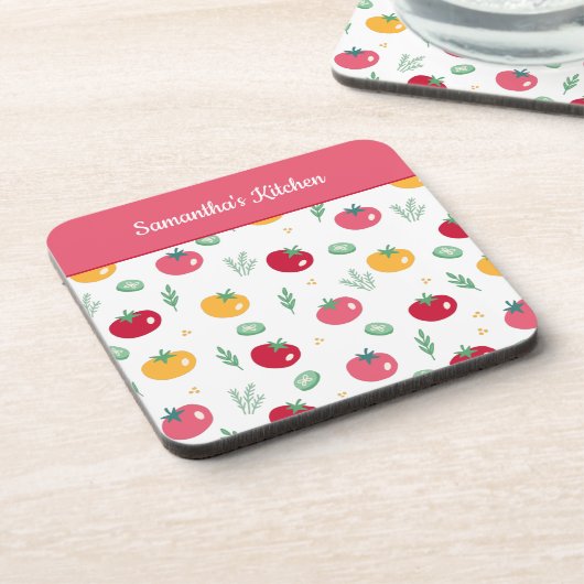 Dessous-de-verre Cuisine Motif de tomate rose rouge et jaune (Côté gauche)