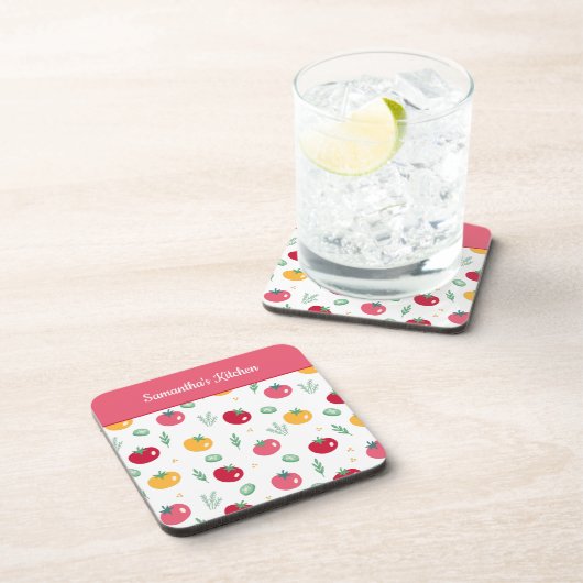 Dessous-de-verre Cuisine Motif de tomate rose rouge et jaune (Côté Droit)