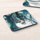 DESSOUS-DE-VERRE CUIVRE BLANC TURQUOISE D'IMPRESSION D'ART ABSTRAIT (Côté gauche)