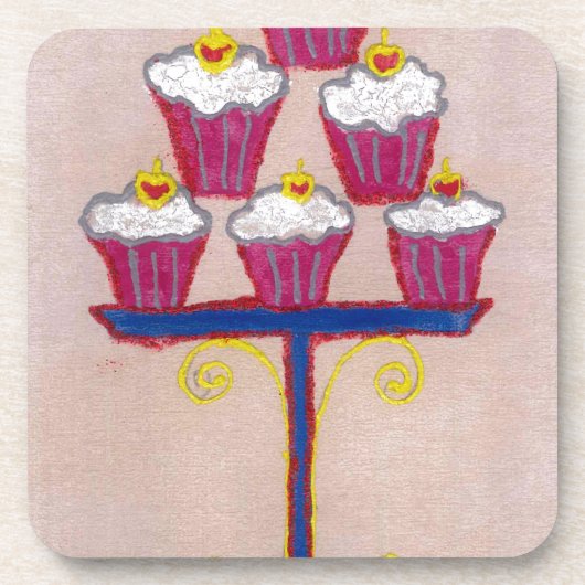 Dessous-de-verre Cupcake Art Imprimer avec cerise et Arrière - plan (Devant)