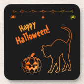Dessous-de-verre Curieux chat noir et Halloween Jack-o-lanterne (Devant)