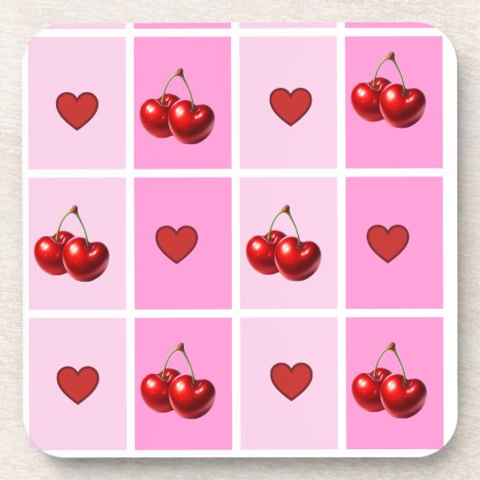 Dessous-de-verre Custom Cherry Heart Checkerboard Pattern (Devant)