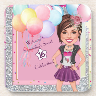Dessous-de-verre CustomSweet 16 Invitation caricature avec ballons
