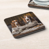Dessous-de-verre Cute basset hounds lecture des nouvelles Trivet (Côté gauche)