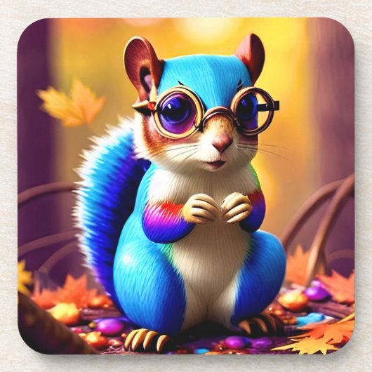 Dessous-de-verre Cute Blue Squirrel Portant des lunettes-46506 (Devant)
