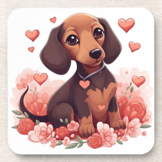 Dessous-de-verre Cute Dachshund Puppy Love (Devant)
