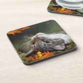 Dessous-de-verre Cute Daydreaming Tabby Chat dans une forêt automna (Côté gauche)