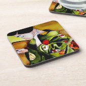 Dessous-de-verre Cute Geisha with green kimono original art (Côté gauche)