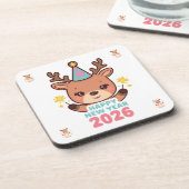 Dessous-de-verre cute gold reindeer new year 2026 coaster set (Côté gauche)