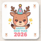 Dessous-de-verre cute gold reindeer new year 2026 coaster set (Devant)