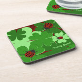 Dessous-de-verre Cute Green Red Ladybug Clover Feuilles Nom de fami (Côté gauche)