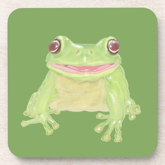 Dessous-de-verre Cute Green Tree Frog - transparent. (Devant)