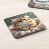 Dessous-de-verre Cute Grey Fluffy Tabby Chat avec collier diamant (Côté gauche)