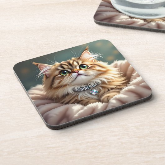 Dessous-de-verre Cute Grey Fluffy Tabby Chat avec collier diamant (Côté gauche)