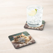 Dessous-de-verre Cute Grey Fluffy Tabby Chat avec collier diamant (Côté Droit)