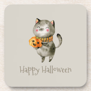 Dessous-de-verre Cute Halloween Chat avec Citrouille Dessous-de-v