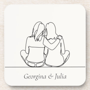 Dessous-de-verre Cute Lesbian Couple Line Art Personnalisé