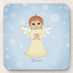 Dessous-de-verre Cute Little Angel & Calligraphie sur le bleu clair