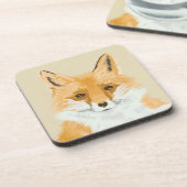 Dessous-de-verre Cute Little Red Fox - transparent sur beige. (Côté gauche)