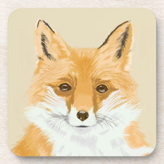 Dessous-de-verre Cute Little Red Fox - transparent sur beige. (Devant)