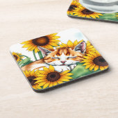Dessous-de-verre Cute Napping Kitten and Sunflowers (Côté gauche)