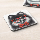 Dessous-de-verre Cute Nerd rouge Pomeranian (Côté gauche)