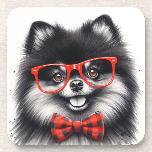 Dessous-de-verre Cute Nerd rouge Pomeranian (Devant)