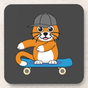 Dessous-de-verre Cute Orange Chat sur Skateboard Cartoon