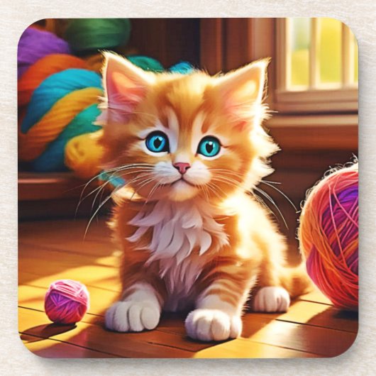 Dessous-de-verre Cute Orange Kitten Art (Devant)