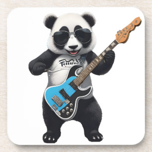 Dessous-de-verre Cute Panda Jouer Guitare, Musique Panda Amateurs