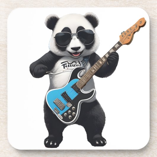 Dessous-de-verre Cute Panda Jouer Guitare, Musique Panda Amateurs (Devant)