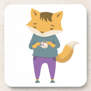 Dessous-de-verre Cute renard avec tasse de thé