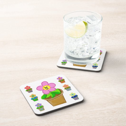Dessous-de-verre Cute Rosy Posy Posé Fleurs Potées Beverage Coaster (Côté Droit)