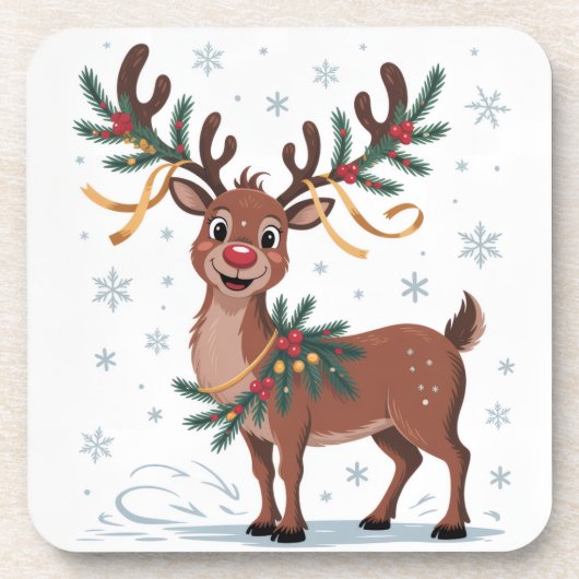 Dessous-de-verre Cute Rudolph with Gold Accents (Devant)