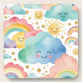 Dessous-de-verre Cute Smiling Clouds Suns Rainbows Pattern (Devant)