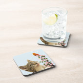 Dessous-de-verre Cute Tabby Chat & Petit Oiseau sur Bleu clair (Côté Droit)