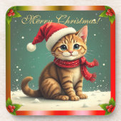 Dessous-de-verre Cute Vintage Tabby Cat Christmas (Devant)