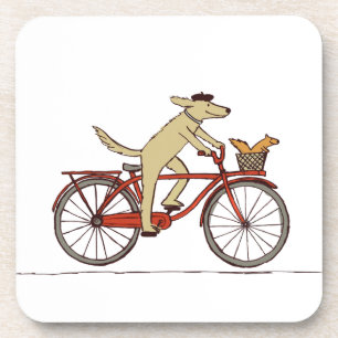 Dessous-de-verre Cycling Dog with Squirrél Friend - Fun Animal Art