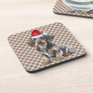 Dessous-de-verre Dachshund à poil dur plaid de fêtes Père Noël Chie