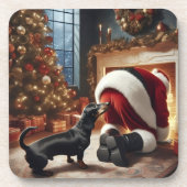 Dessous-de-verre Dachshund et Père Noël (Devant)