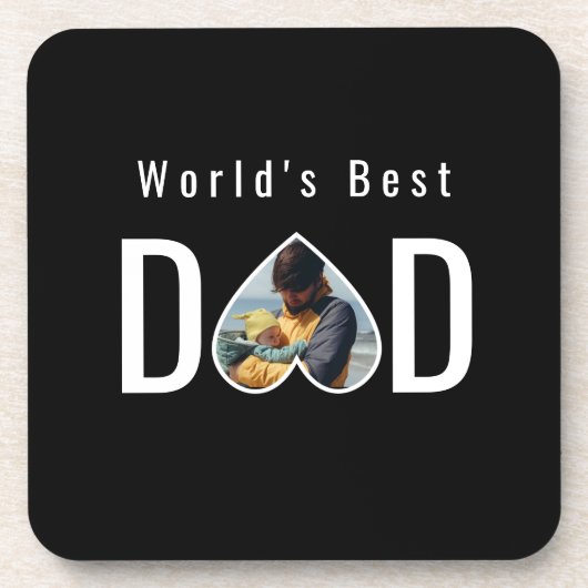 Dessous-de-verre Dad Photo in Black Heart Frame Modern Text (Devant)